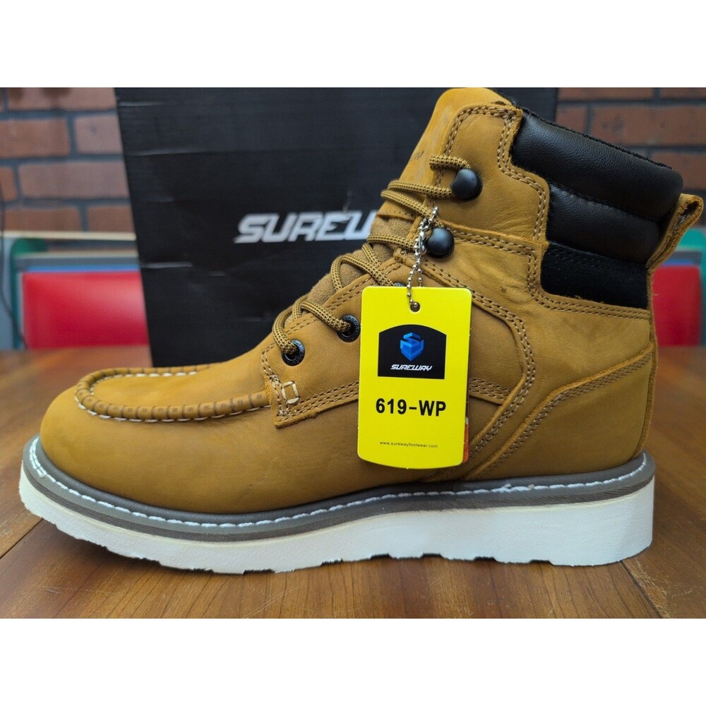 SUREWAY 6" Waterproof Soft Toe Light Crazy Brown Leather Work Boots 619-WP Sz 11